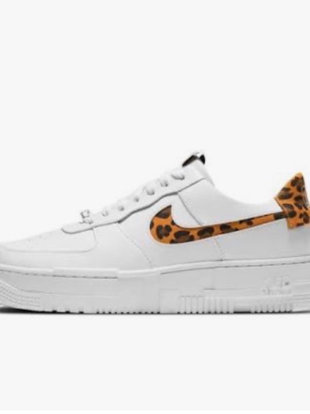 Nike Women’s White Sneakers with Leopard-Print Swoosh - Picture 1 of 8